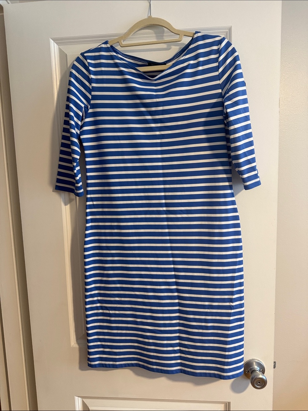 Saint James Blue and White Striped 3/4 Sleeve Shift Dress